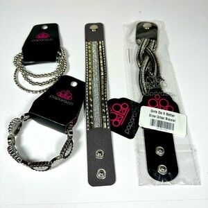 🆕 Lot of 4 NWT Bracelets Vegan Leather Cuffs Paparazzi Silver Tone Bundle